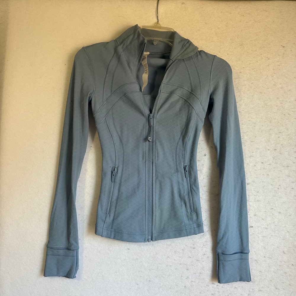 Lululemon Define Jacket Blue Diamond Jacquard Full Zip Yoga LW3IMRS Size 0